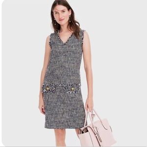 J. Crew Women’s Fringe Sheath V-Neck Dress Multicolor Woven Tweed Size 12